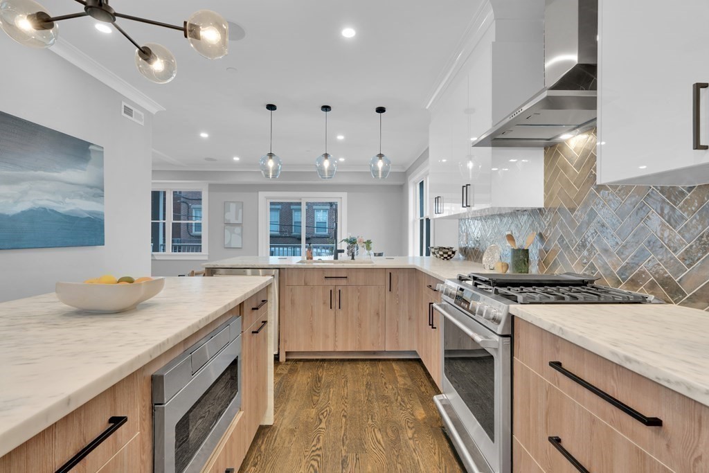 87 Parkton Road, Unit 2 Boston, MA 02130 - Photo 3 of 37 a kitchen with granite countertop a sink stove and cabinets