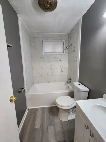 a bathroom with a sink a toilet and a bathtub