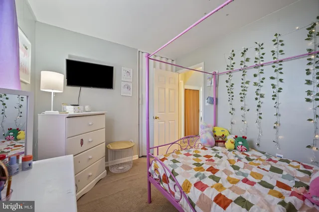 a bedroom with a bed and a walk in closet