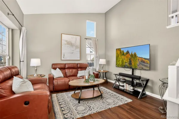 a living room with furniture and a rug