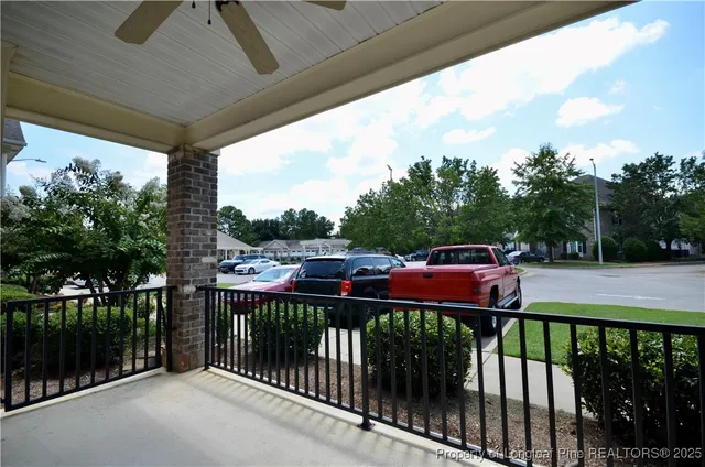 a view of a porch with a door