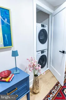 a living room with a rug