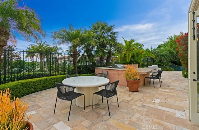 a view of a patio with couches chairs and a potted plant