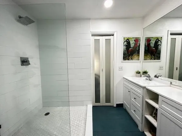 a bathroom with a shower