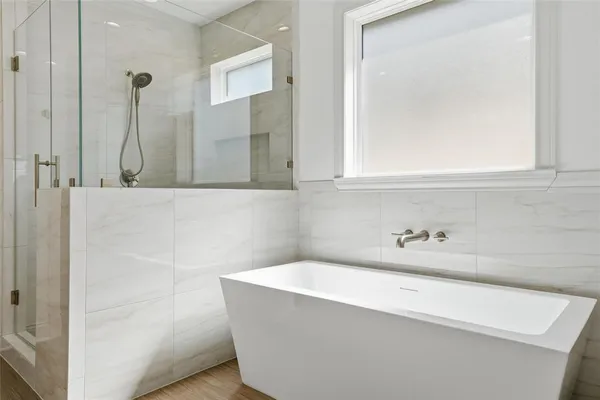 a bathroom with a bathtub