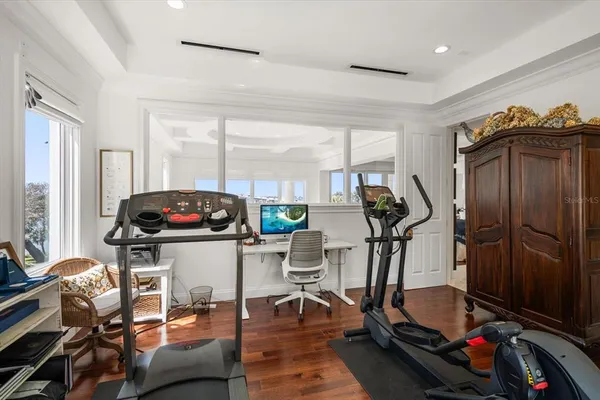 a view of a room with gym equipment