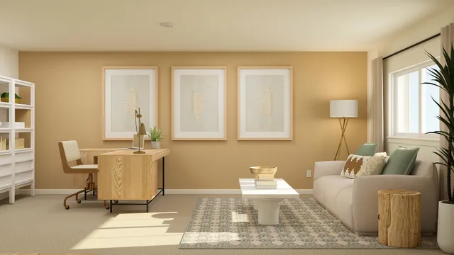 a living room with furniture and a rug