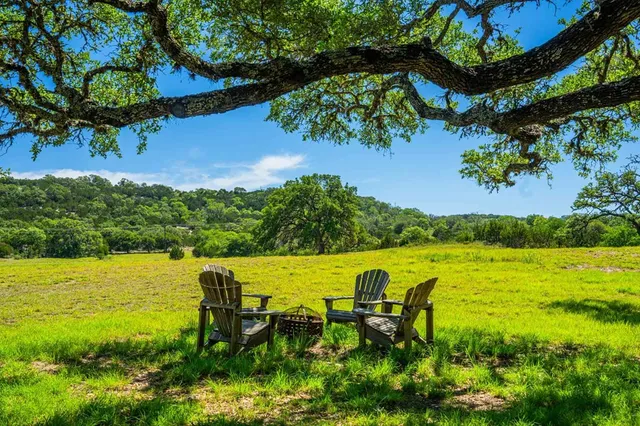 a view of yard with swimming pool and green space