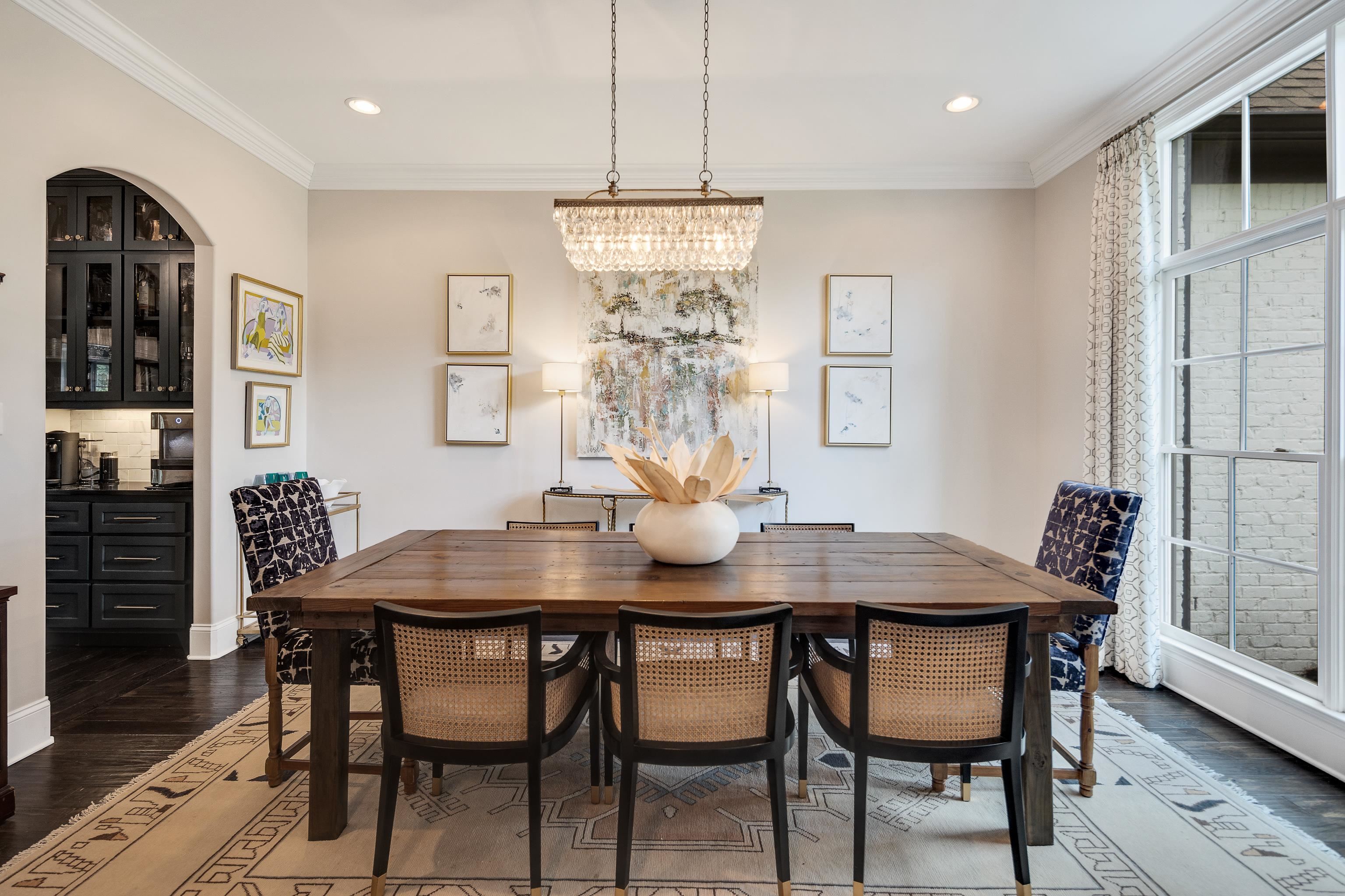 4561 Minden Road Memphis, TN 38117 - Photo 24 of 34 Dining area featuring ornamental molding, dark wood-style floors, recessed lighting, and a chandelier