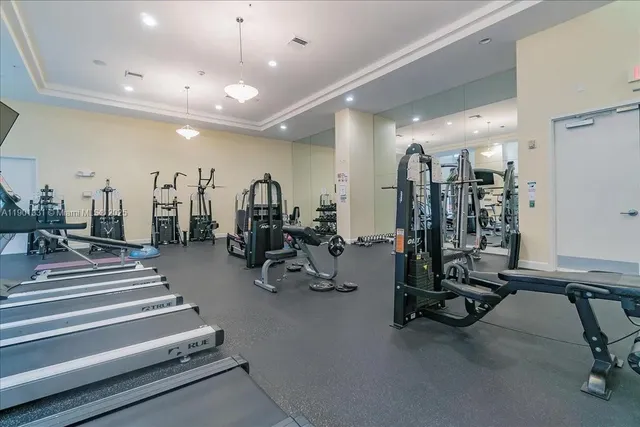 a view of a room with gym equipment