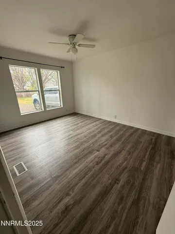 a view of a large garden with plants and large trees