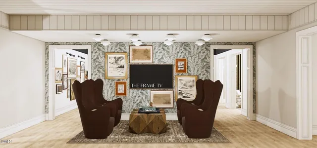 a view of a very nice looking dining room with a large window and chandelier