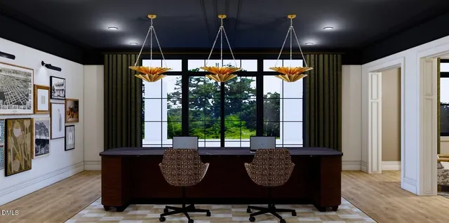 a lobby with furniture and view of a gallery