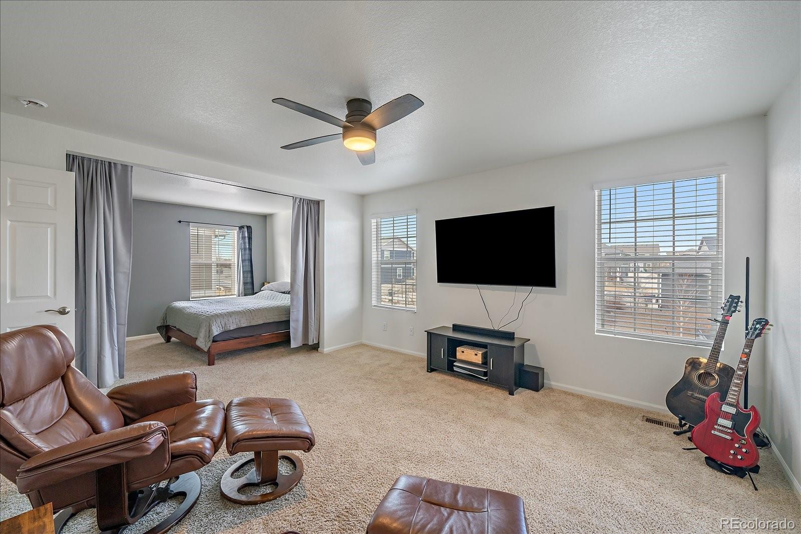 10097 Cedar Street Firestone, CO 80504 - Photo 17 of 37 a living room with furniture a flat screen tv and a window