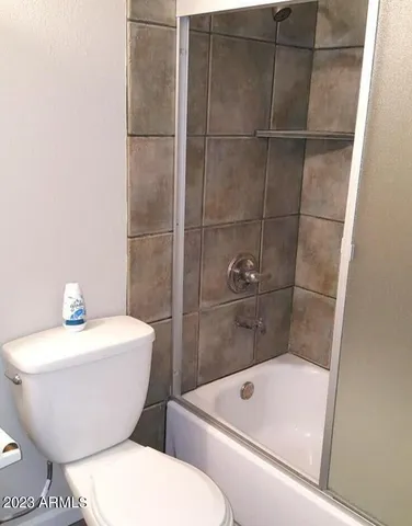 a bathroom with a toilet and a bathtub