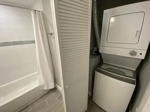 a bathroom with a bathtub