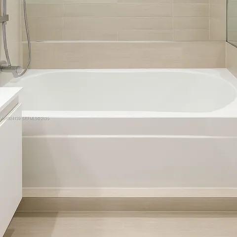 a bathroom with a bathtub