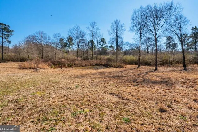 a backyard of a house with large trees