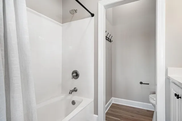 a bathroom with a bathtub