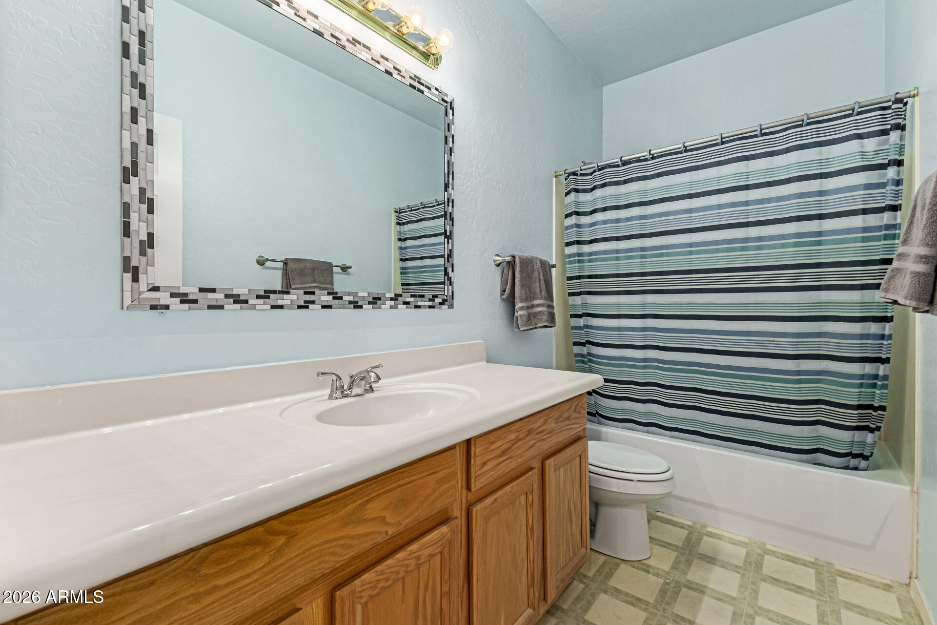 2326 South Porter Street Gilbert, AZ 85295 - Photo 27 of 29 a bathroom with a sink a toilet and shower curtain
