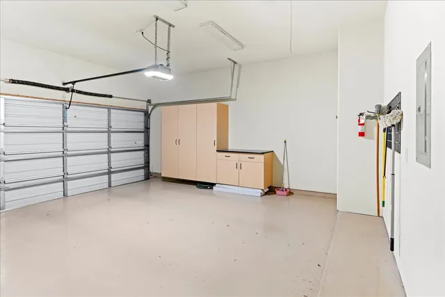 a view of a garage with closet