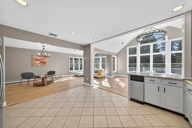 a living room with a large window