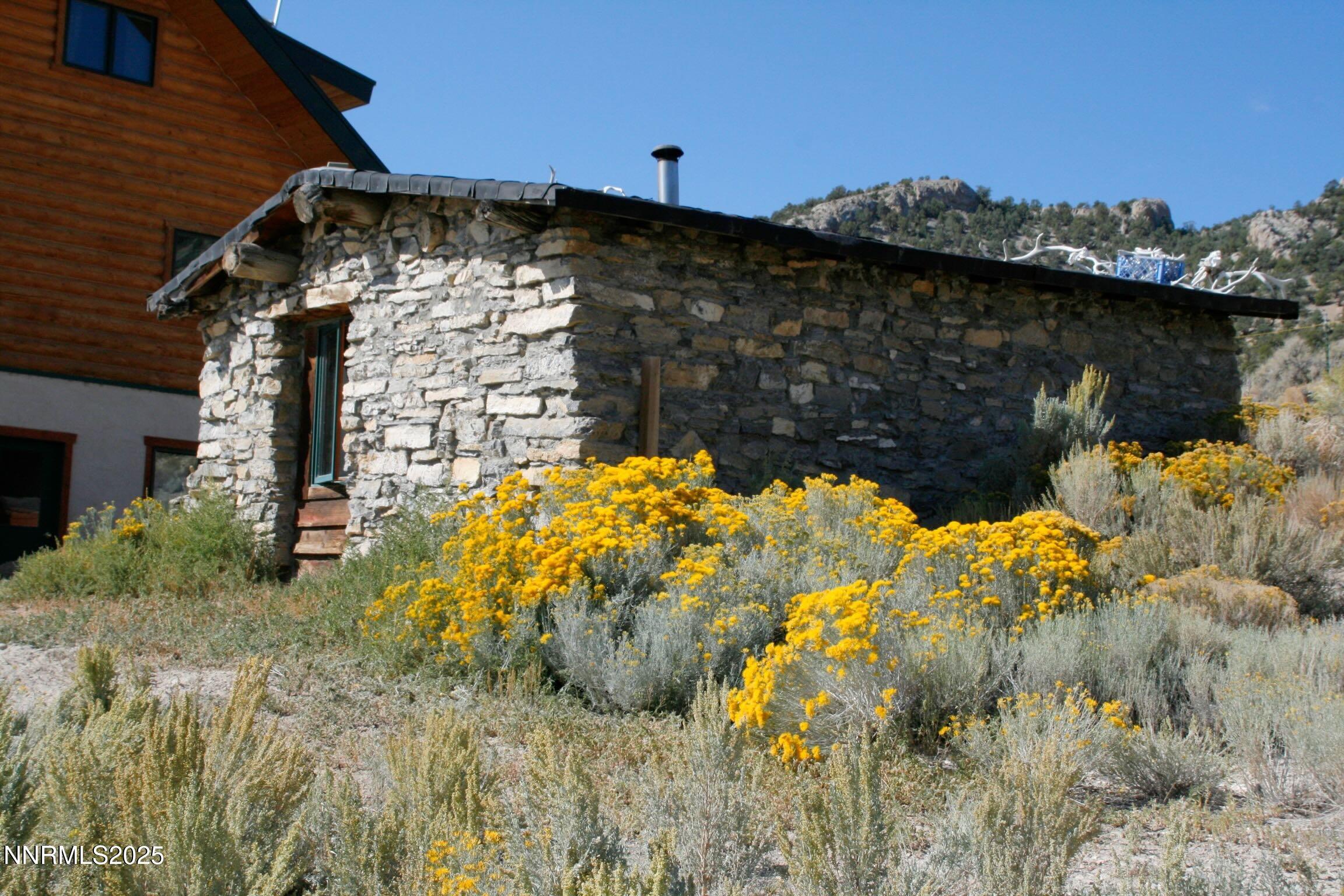 3350 Ikes Cyn Road Round Mountain, NV 89045 - Photo 25 of 38 a view of a wooden house with a yard