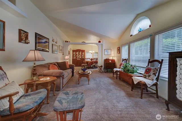 a living room with furniture potted plant and a window