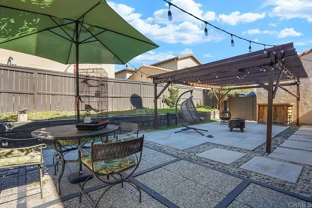 a view of a backyard with sitting area