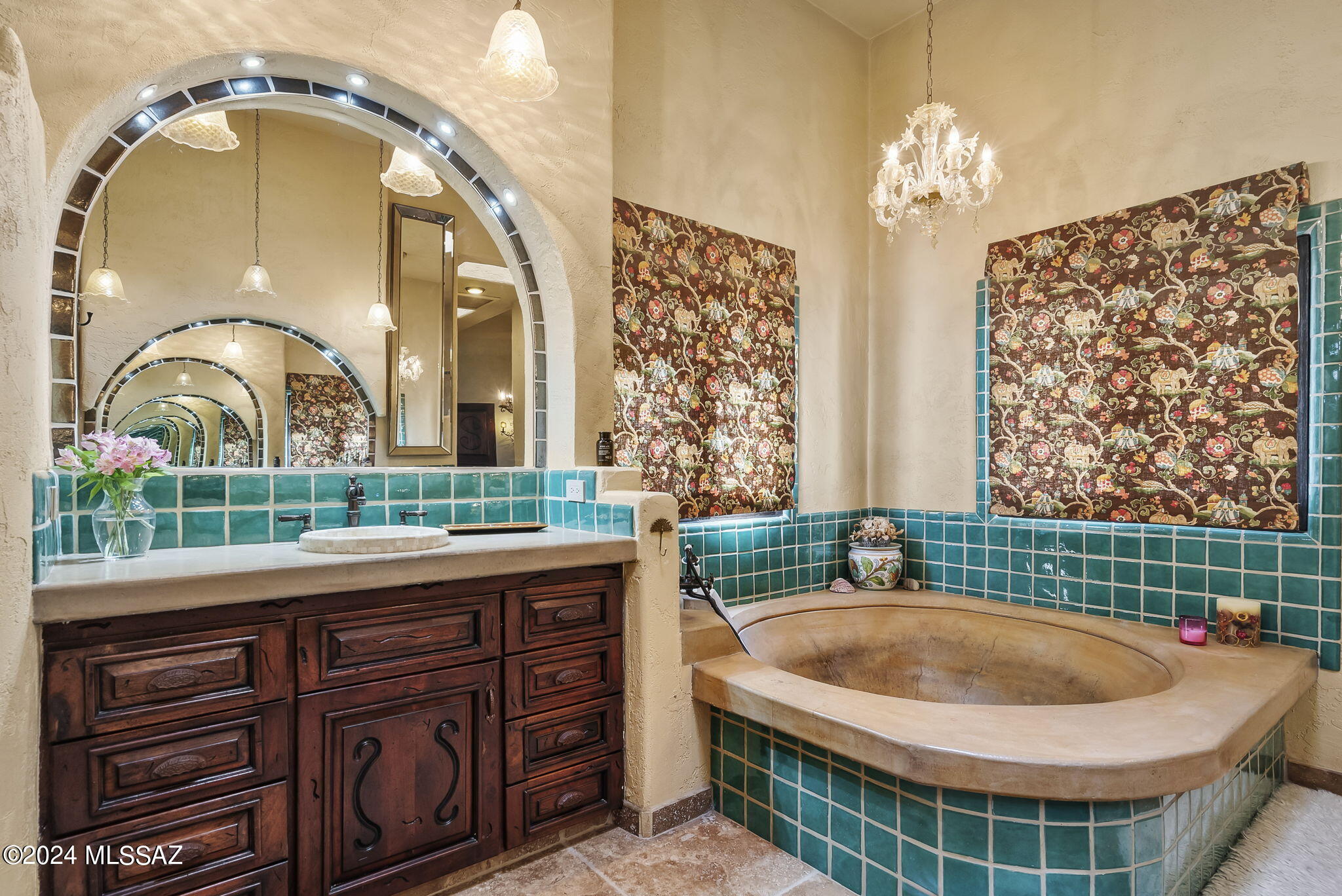 45 Clark Crossing Road Tumacacori, AZ 85640 - Photo 22 of 50 a bathroom with a sink a mirror and a bathtub