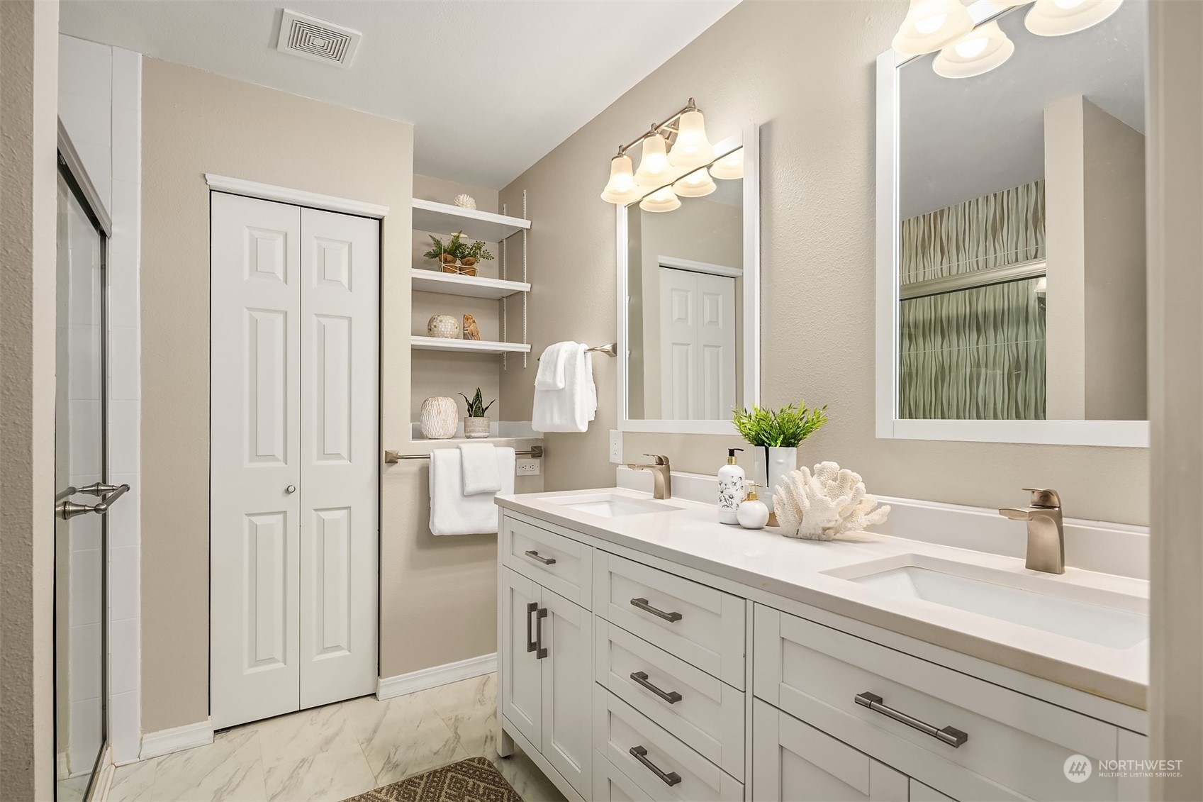 18710 20th Avenue Southeast Bothell, WA 98012 - Photo 10 of 40 a bathroom with a double vanity sink mirror and next