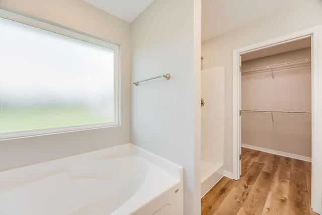 a bathroom with a bathtub