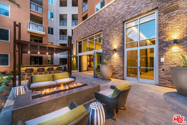 a view of a patio with couches and a potted plant on a table