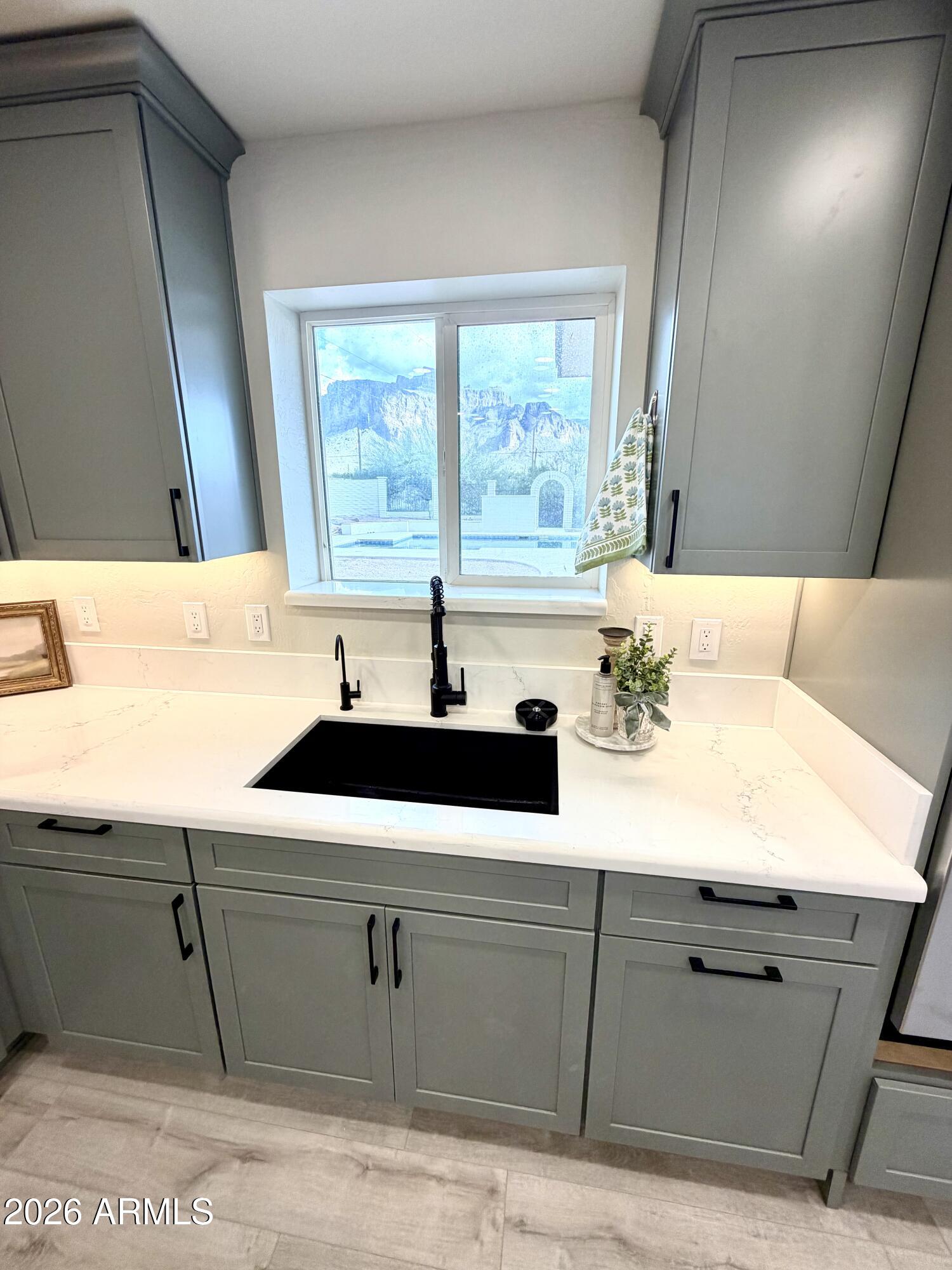 1165 North Mountain View Road Apache Junction, AZ 85119 - Photo 4 of 29 a sink with a window and wooden floor