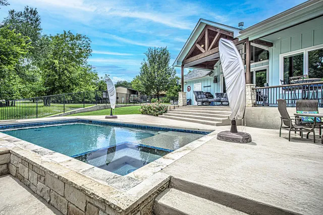 an outdoor space with seating