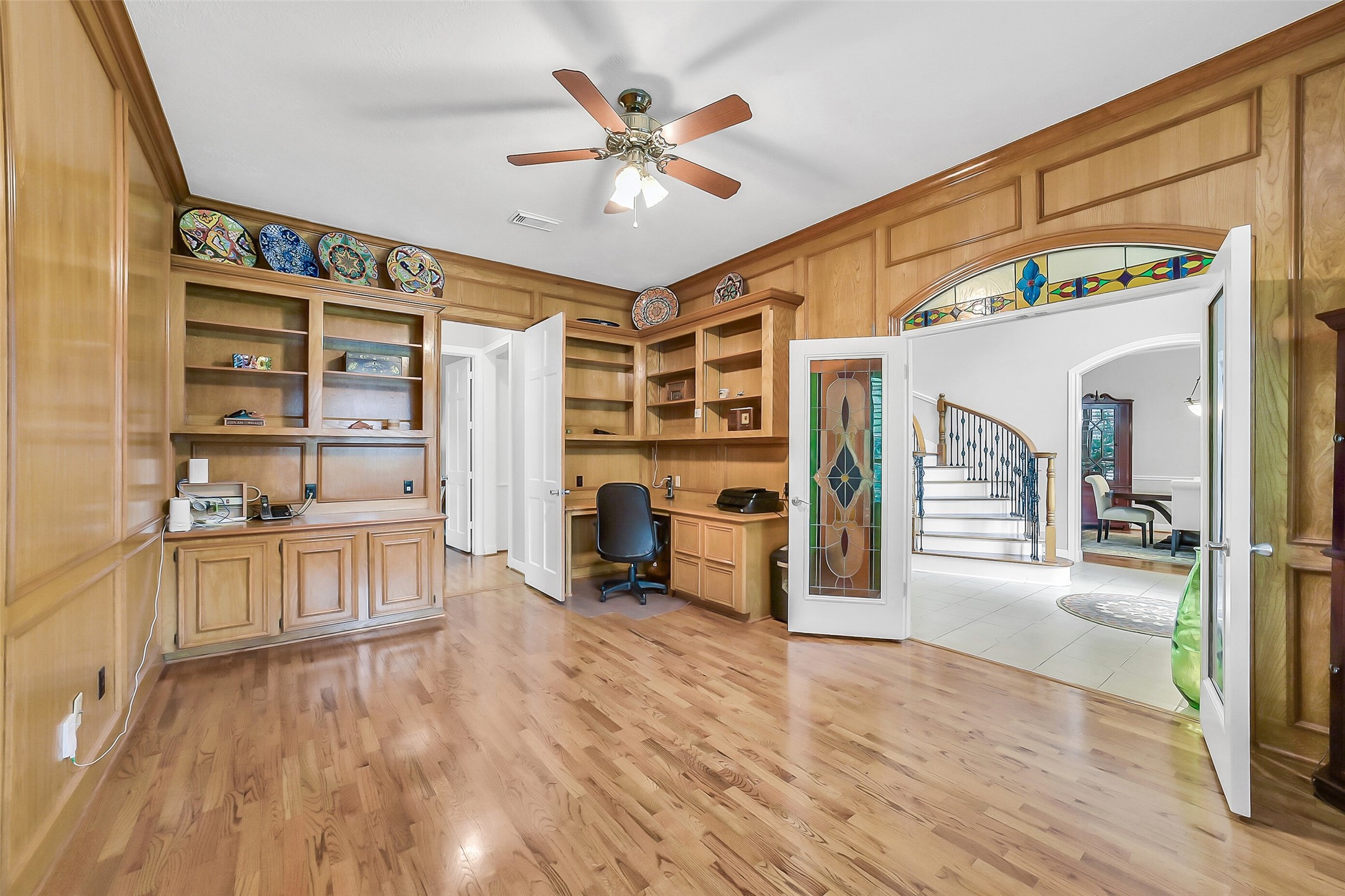 1260 Fries Road Houston, TX 77055 - Photo 16 of 42 Stunning Wood Paneled Office with Custom Stained Glass French Doors! Just WOW!