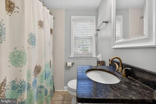 a bathroom with a sink a toilet and a mirror