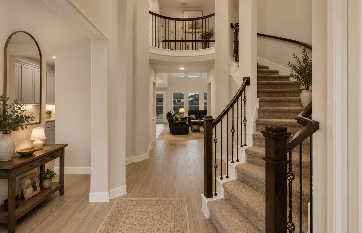 17467 Bayflower Conroe, TX 77385 - Photo 4 of 38 virtually staged foyer / ballroom staircase
