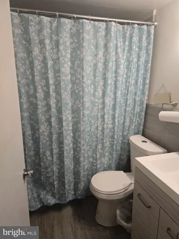 a white toilet sitting next to a shower curtain