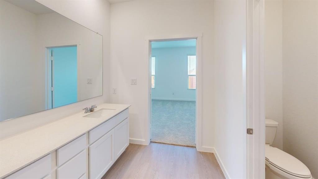 454 Ridge Drive Justin, TX 76247 - Photo 18 of 24 a bathroom with a sink a toilet and a mirror