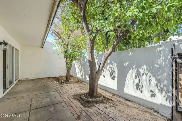 a view of a house with backyard and trees