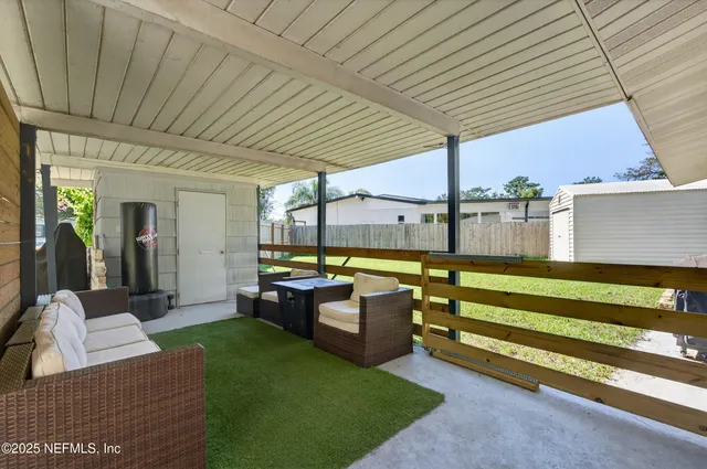 a outdoor living space with furniture