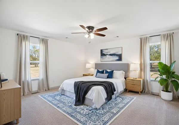 a living room with a bed furniture and a window