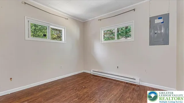 a view of a room that has a window in it