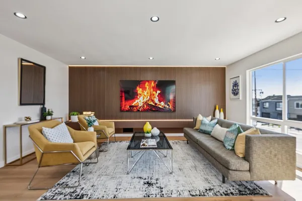 a living room with a couch and a table