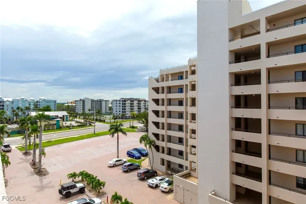 a city view with tall buildings