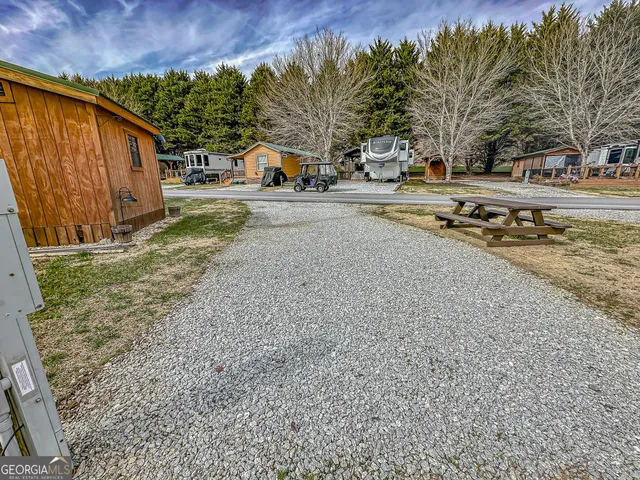a view of dirt yard with a large tree