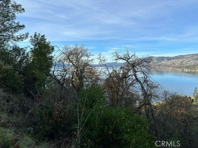 a view of a yard with an ocean and mountain view