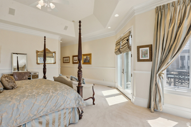 1714 Ridge Point Drive Bountiful, UT 84010 - Photo 65 of 132 Vaulted ceiling with recessed lighting, crown molding, double French doors, large window, and light-toned carpeting