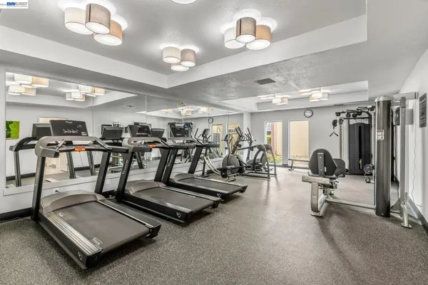 a view of a room with gym equipment